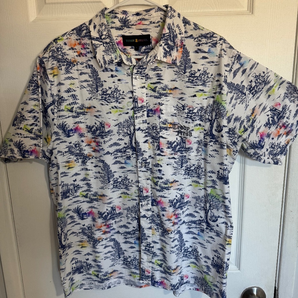 Teddy Fresh - Toile Camp Shirt (Colorful button shirt) Size Large (unisex)